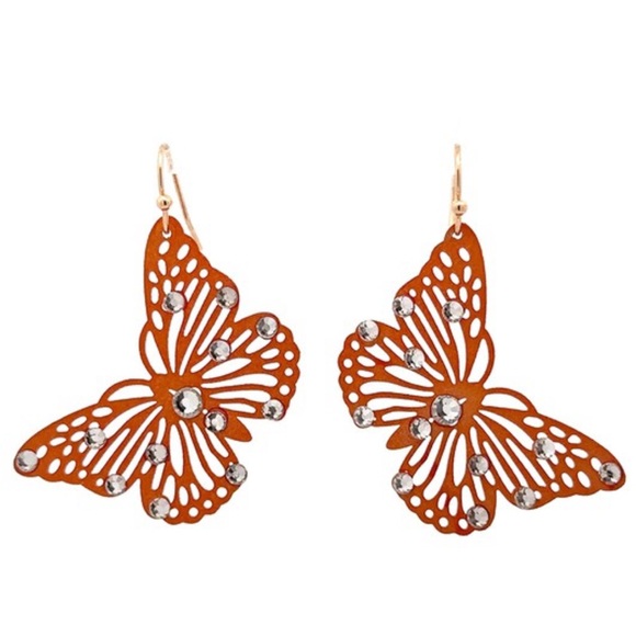 NWT! Rhinestone Metal Lightweight Butterfly Fish Hook Earrings - Picture 4 of 6